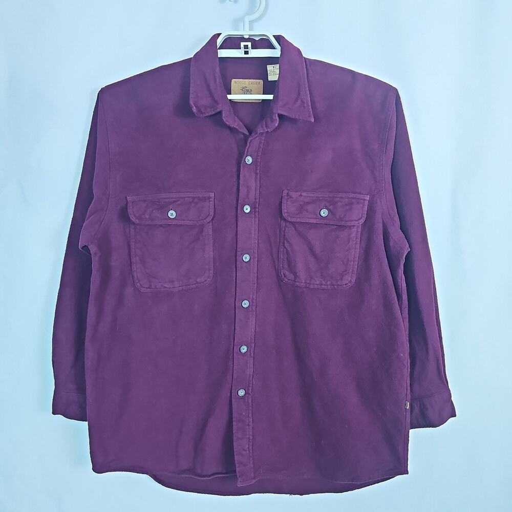 Moose Creek Vintage Men's Large 100% Cotton Shirt Maroon Button Up Flannel Solid